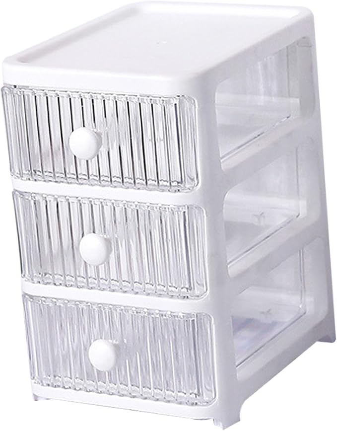 Desktop Storage Box, Transparent Plastic Stackable Desk Organizer with 4 Tier Drawers, Multi Layer Clear Drawer Organizer for Office Home Bedroom, Stationery Jewelry Cosmetics (3 Tier)