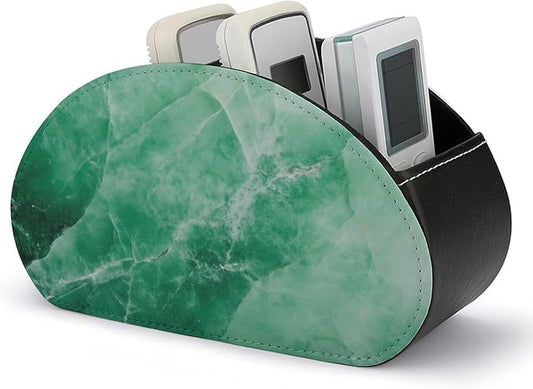 Green Marble Remote Control Holder with 5 Compartments Leather TV Remote Caddy Remote Storage Box Desktop Organizer for Pen/TV Remotes/Media Controllers/Office Supplies