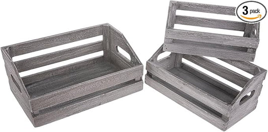 Hobby Lobby Wooden Storage Crates, Set of 3, Decorative Nesting Boxes, 8.75-11.81 inch, Great for Books, School Supplies, Desk, Home Office (Gray)