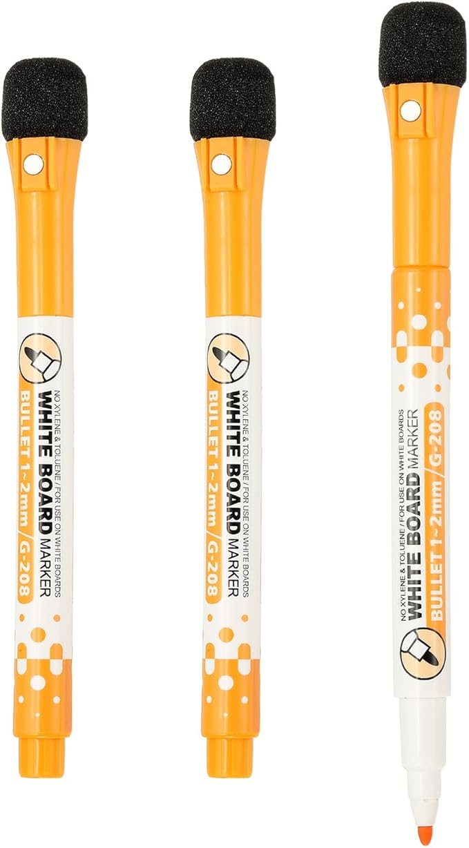 PATIKIL Magnetic Whiteboard Pen, Fine Tip Dry Erase Orange White Board Markers with Eraser Whiteboard Calendar Supplies for Classroom Office, 3 Pcs, 1-2mm Tip