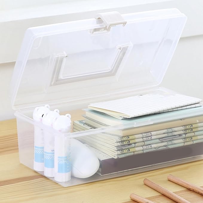 Transparent Storage Box Large Capacity Handheld Desktop Organizer Portable Multifunctional Storage Container with Handle for Home Office (L)