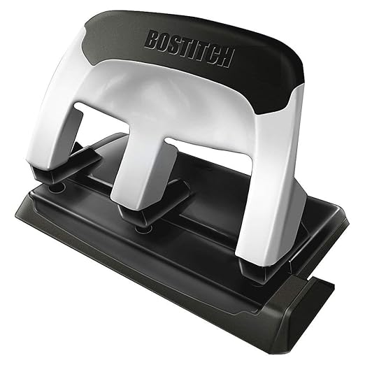 Bostitch 3 Hole Punch, 40 Sheets, 50% Less Force and Magnetic Staple Remover, Black, Ergonomic