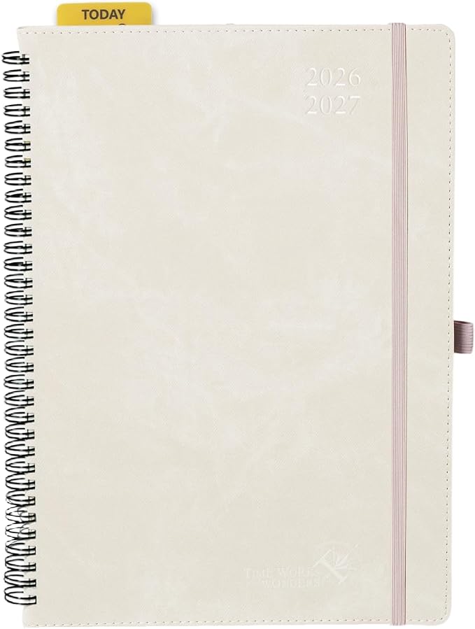 POPRUN 2026-2027 Academic Weekly Planner, Large Size 8.25" x 11.75", July 2026 to June 2027, Spiral Bound Calendar with Vertical Layout, Hourly Time Slots, PU Leather Softcover, Inner pocket - Beige