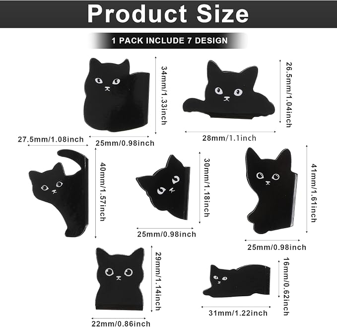 Black Cat Bookmarks, 7 Pcs Magnetic Cute Kawaii Page Markers Clip for Reading, Funny Cat Book Markers for Book Lovers Women, Cool Bookish Gifts for Teens Students Teachers, Reading Accessories