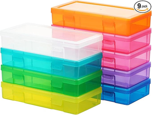 9 Pack Medium Colored Plastic Hobby Art Craft Organizer, Mini Plastic Storage Containers with Latching Lid, for Pencil Box, Lego, Crayon