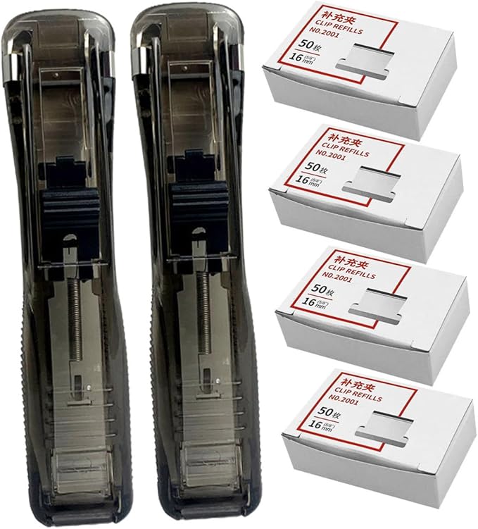 Reusable Desktop Stapler and Refillable Clip Stapler Set with 200pcs Staples, Black Office Document Binding Tool for Home and Professional Desk Supplies
