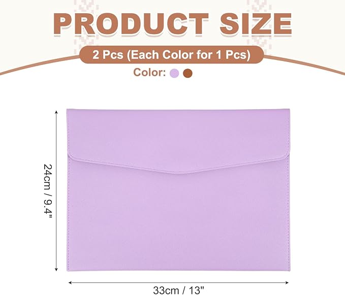 PATIKIL 2Pcs PU Leather A4 File Folder, Document Holder Envelope Waterproof Napa Texture Filing Organizer Portfolio Folder Case with Magnetic Snap Closure for Home Office, Purple, Orange