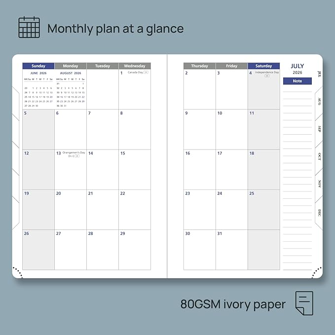 POPRUN Daily Planner 2026 (A5 Size-5.75" x 8.5") One Page Per Day Planner with Vegan Leather Hardcover - Agenda 2026 (Jan-Dec) Page A Day Calendar Book with Monthly Tabs, Inner Pocket TJ-Pacific Green