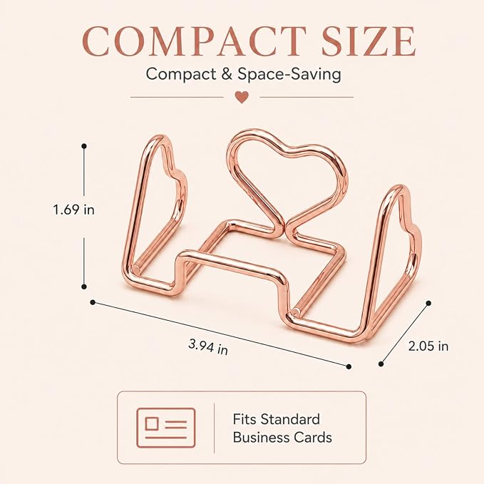 Heart Business Card Holder for Desk, Metal Business Card Stand Organizer, Cute Desktop Display for Name Cards, Photos and Notes, Office Reception Wedding Table Decor (rose gold)