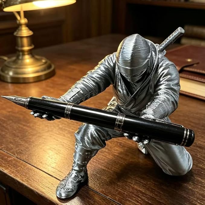 Ninja Pen Holder for Desk, Black Ninja Decor Pen Stand Pencil Holder Desk Accessories for Office Home Classroom (Black Ninja) (Grey Ninja)