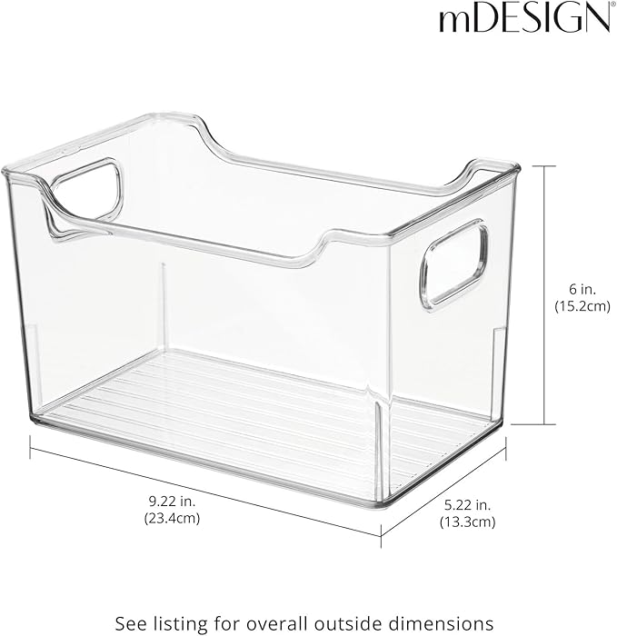mDesign Deep Plastic Office Storage Bins with Handles for Organization in Filing Cabinet, Closet, or Desk Drawers, Organizer for Notes, Pens, Pencils, and Staples - Ligne Collection - 4 Pack - Clear