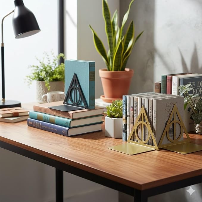 Magic Death Metal Bookend, Heavy Duty Decorative Book Ends for Anime Fans, Shelf Desk Organizer Accessories (Two-Tone Bookend)
