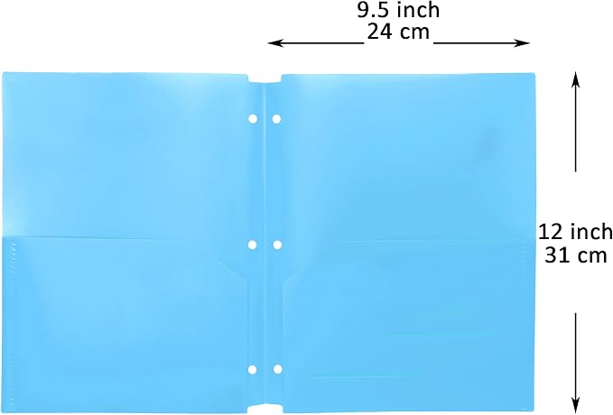 Youngever 6 Pack Heavy Duty Plastic Two Pocket Folders, Binder Dividers with Pocket, 3 Hole Punch Folder with Notches, Binder Folders (Light Blue)