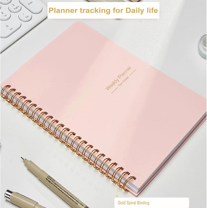 Undated Weekly Planner, A5 Personal Goals Journal Non Dated Weekly Planner to Do List Notebook with Goal Habit Tracker Organizer, Cute Undated Week Planners with Spiral Binding for Kids School Work