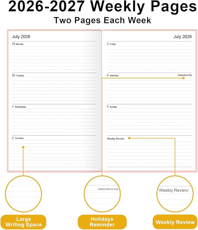 Planner 2026-2027 - 5.8" × 8.3" Weekly & Monthly Planner from July 2026 to June 2027, Large Planners 2026-2027 with Perfect Organizer, Hardcover, Inner Pocket, Pink