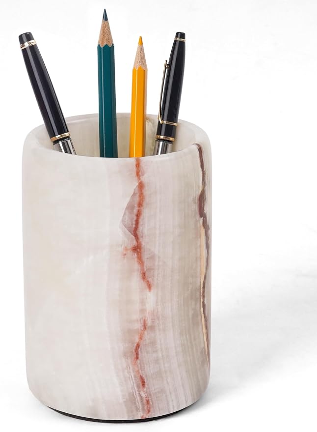 Radicaln Marble Pen Holder For Desk 4" Inches White Onyx Handmade Marker & Pen Holder for Desk Organizer, Ideal Marble Toothbrush Holder & Pencil Holder For Home Decor