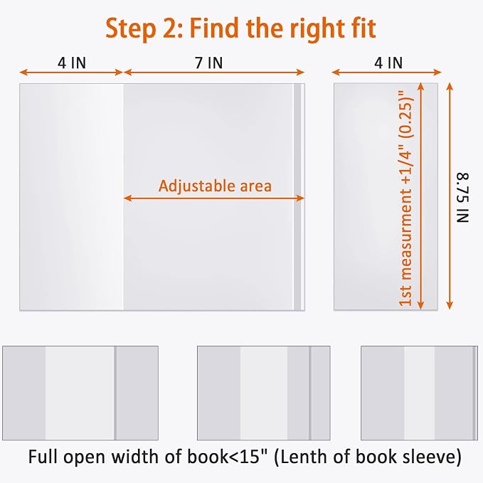 Clear Book Covers 50 PCS for 8 1/2" Tall Books, Adjustable Book Covers, Protect Against Wear and Tear, Water and Dust, Archival Safe, Adjustable for Book Size: 8 1/2" Tall x Up to 15" Long (50 Pack)