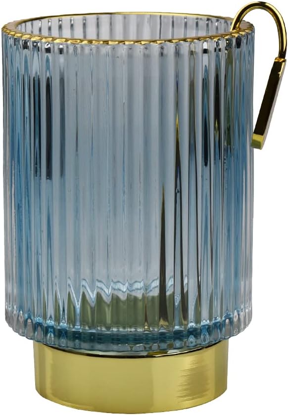 Thick Glass Pen Pot Cute Decorative Pencil Holder Cup for Desk Makeup Brush Holder for Home Office (Blue)
