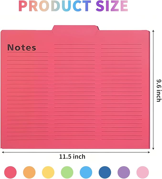 32PCS Colored File Folders, Notes Tabbed File Folders, File folders with tabs, Letter Size Lined, 1/3 Cut, 11.5 x 9.6 Inch, 8 Colors Document Storage for Home Office