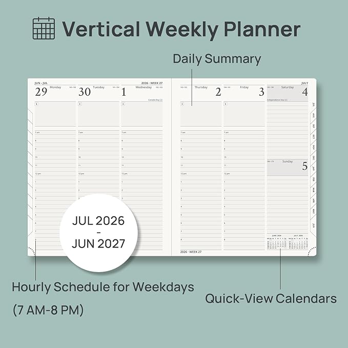 POPRUN Planner 2026-2027, Large-8.5" x 10.5", Academic Planner 2026-2027 Weekly and Monthly (July 26-June 27) Hourly Appointment Book with Inner Pockets, Leather Soft Cover, 100GSM - Night Sky Blue