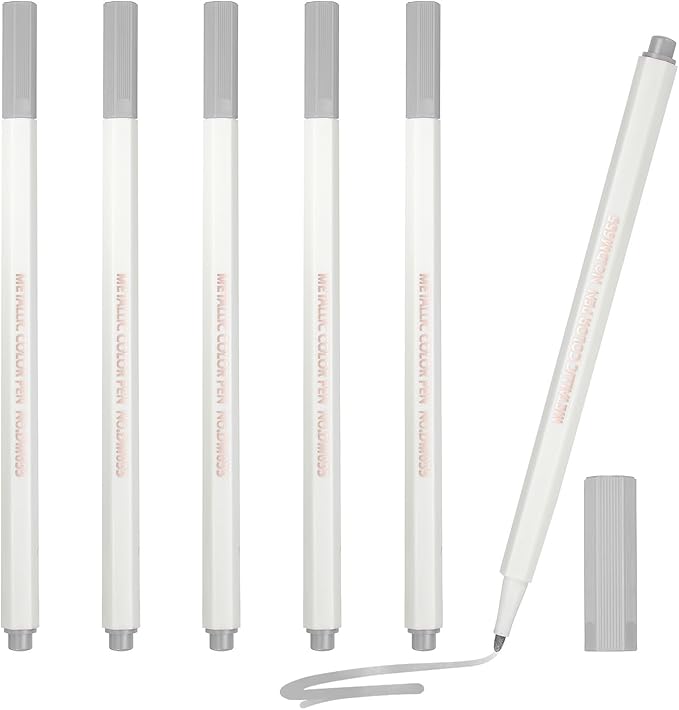 PATIKIL Metallic Marker Pens, 6Pcs Permanent Markers Medium Tip Quick Dry Paint Pen on Plastic Wood Stone Glass Canvas DIY Crafts Art Supplies for Drawing Writing Marking, Silver