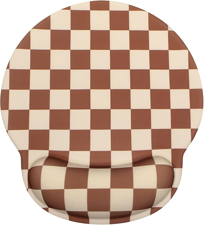 Retro Checkered Mouse Pad with Support Wrist Rest,Cute Funny Boho Ergonomic Mouse Pad with Non-Slip Base for Office Gaming Working Computers,Desk Accessories Pain Relief,Brown