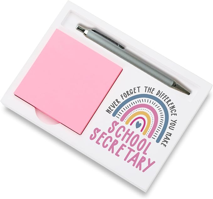 School Secretary Gifts Sticky Note Holder, Thank You Gift for School Secretary Office Assistant or Administrative Staff, Education Appreciation Week, Graduation Holiday Recognition Desk Decor PB049