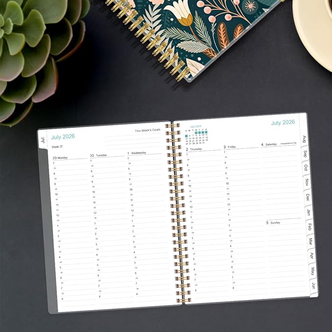 2026-2027 Appointment Book & Planner - 2026-2027 Daily Hourly Planner from July 2026 - June 2027, Weekly Appointment Book with 30-Minute Interval, Medium 6.4" x 8.5", Flower-B