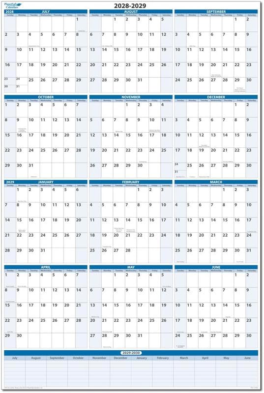 2028-2029 Premium Dry-Erase Fiscal/Academic Split Year July to June Vertical Wall Calendar 48" x 32" - Next Year Planner Area. Complete Dry-erase Marker and Eraser