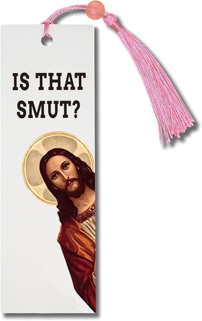 Peeking Jesus is that Smut?Bookmark Inscribed with Hilarious Text and Tassels for Book Lovers,Funny Bookmarks for Adults Humor(Pink-A)