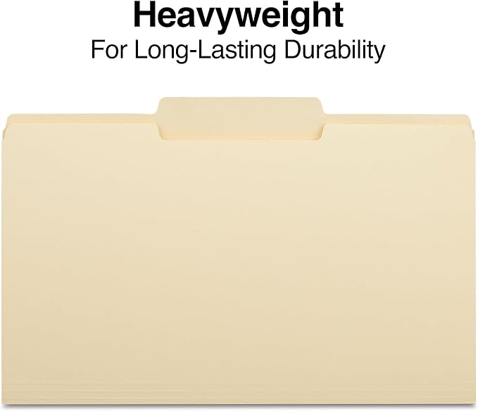 Staples File Folders, Legal Size, 1/3‑Cut Tabs, Assorted Positions, Manila, Durable Paper Stock, 50/Pack