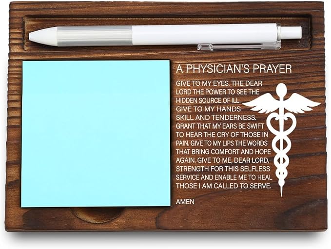 Wooden Sticky Note Holder for Physicians, A Physician's Prayer Gift, Inspirational Office Desk Organizer, 16.5 x 12 x 1.5 cm,LQQ18