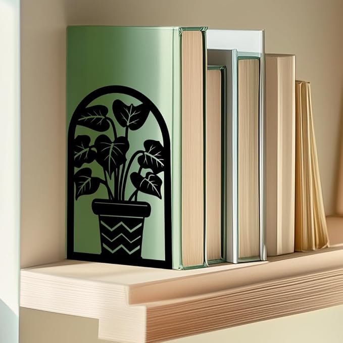 Plant Flowerpot Book Shelf Decorative Bookends for Shelves, Book Ends for Heavy Books, Flowerpot Shelf Metal Bookends for Desk Organizer, Office Library Decor Decorative Books for Home Decor