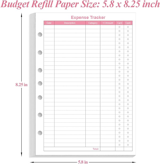 Budget Planner Refills for 3/7 Mini Binders - 50 Sheets/100 Pages Expense Tracker Paper, 100gsm, White, 5.8'' x 8.5''