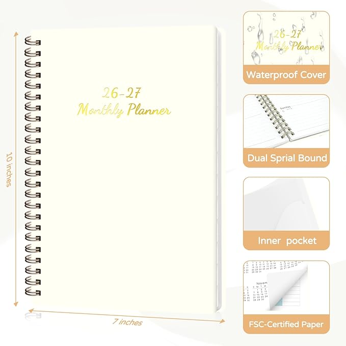 Monthly Planner 2026-2027, 2 Year Calendar 2026-2027 (Jan 2026 - Dec 2027), 7" x 10", 26-27 Monthly Calendar Planner, 24-Month Planning Book for Home School Office Supplies