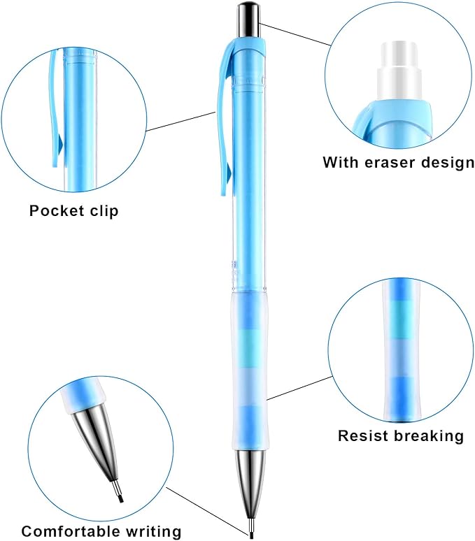 Boao 23 Pieces Pastel Mechanical Pencil Set, 12 Pcs 0.9 mm Cute Aesthetic Mechanical Pencils, 8 Tubes 120 Pcs Pencil Lead Refills 0.9 mm 3 Erasers for School Supplies Classroom Student Drawing Writing