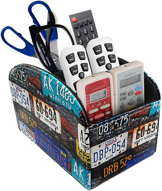 Leather Remote Control Organizer with 4 Spacious Compartments for TV & Table/Desk