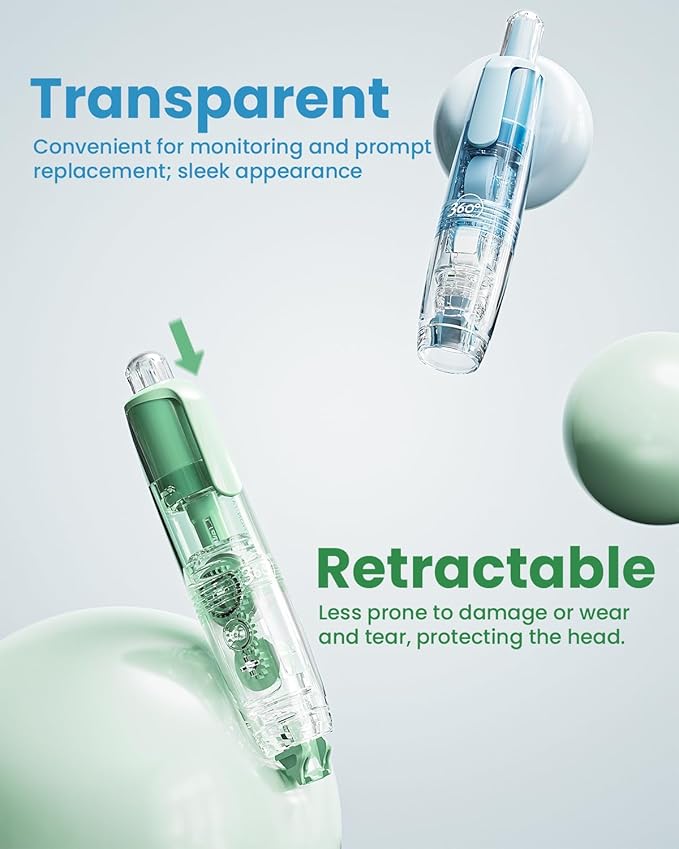Four Candies Refillable Retractable White Correction Tape, 2PCS White Cute Smooth Push Pull Out Tape with 4 Extra Refills, Aesthetic Pen Shaped Applicator for School Office Supplies (Blue Green)