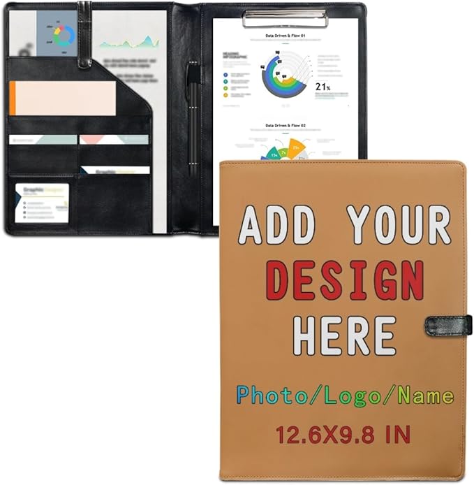 Personalized Padfolio with Logo Photo Name, Custom Business Portfolio Folder for A4 Clipboard Documents/Card Holder, Peru