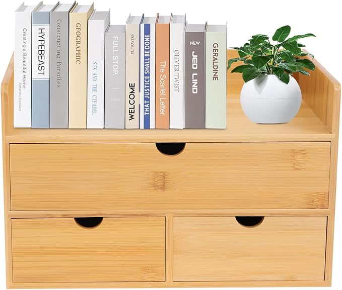 Office Storage Supplies Table Organizer For Bamboo Desk with 3 Drawer, Drawer Tabletop Storage Organization Box for Office Home Toiletries Supplies