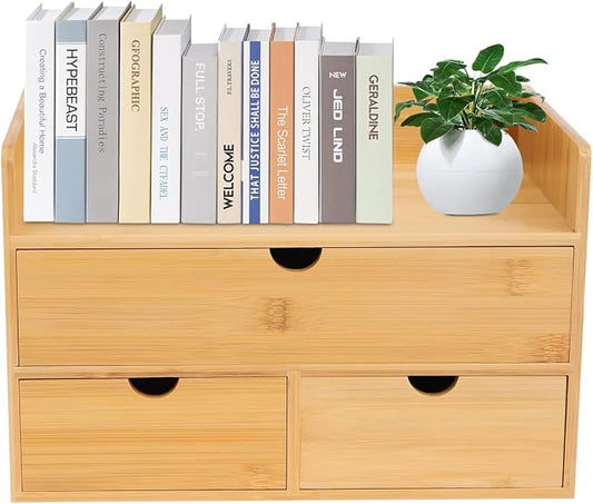 Office Storage Supplies Table Organizer For Bamboo Desk with 3 Drawer, Drawer Tabletop Storage Organization Box for Office Home Toiletries Supplies