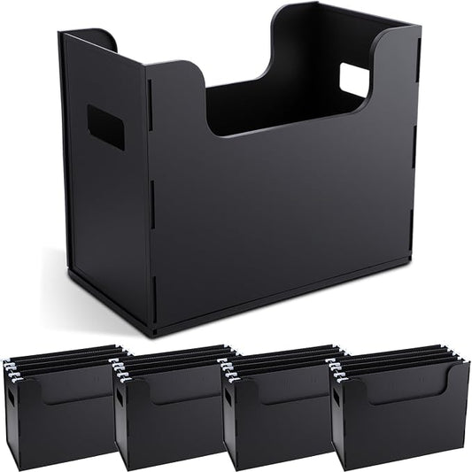4 Pcs Portable Desktop File, Side Handles, Filing Organizer, Hanging File Folders, Letter Size for Schools Office Home (Black)