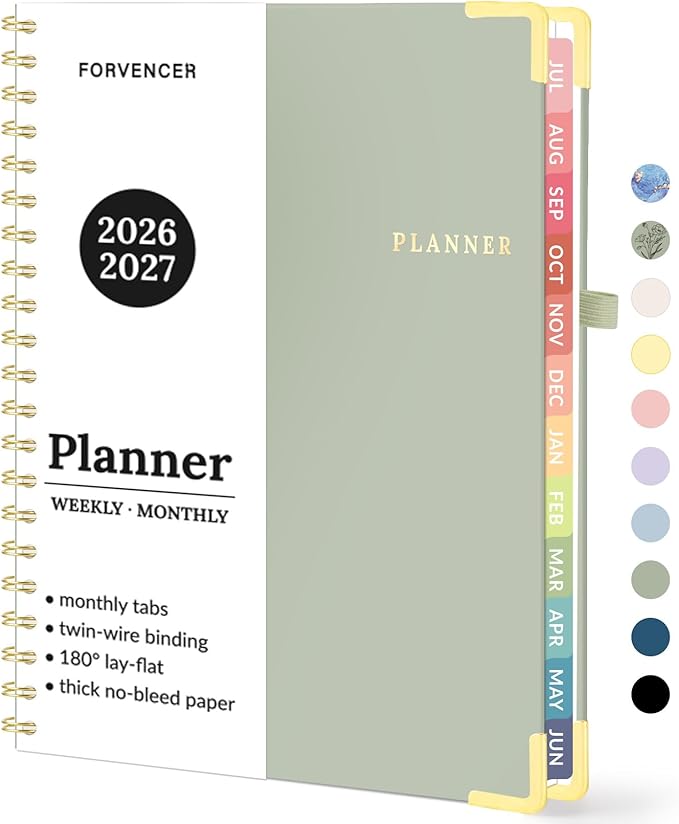 Forvencer Academic Planner 2026-2027, July 2026-June 2027 Weekly & Monthly Hardcover Calendar Planner, 8.5" X 11", Daily Agenda Book, School Office Notebook College Teacher Student Organizer A4, Green