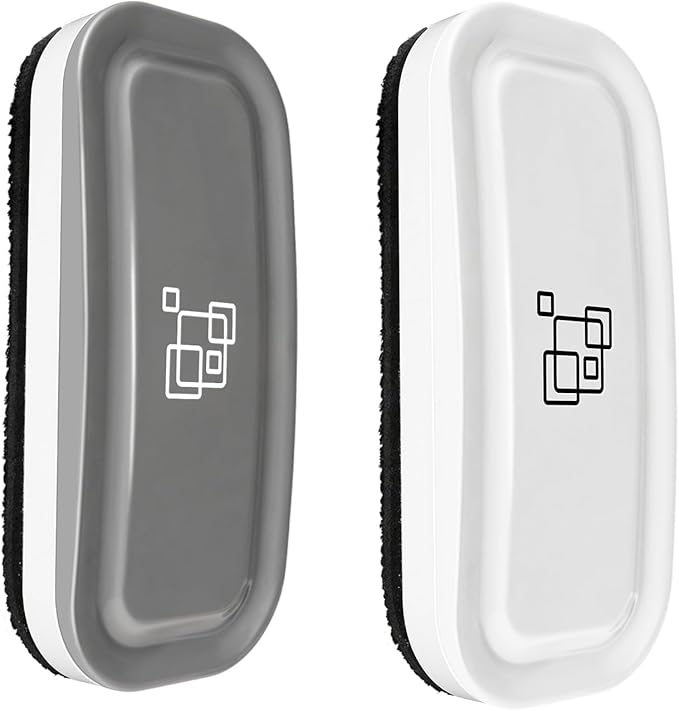 maxtek Dry Erase Eraser, Magnetic White Board Erasers - 2 Pack, Glass Whiteboard Eraser for Office and School Supplies (Gray + White)