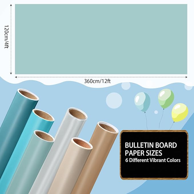 Skyygemm 6 Rolls Bulletin Board Paper Fade Resistant Colored Bulletin Board Paper Roll Bulk for Art Decor Drawing Craft Painting(4 x 12 ft,Ocean Color)
