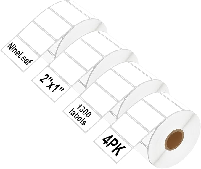 NineLeaf 4 Roll 2''x1'' Direct Thermal Label UPC Barcodes Postage Shipping Address Labels with 1300 Labels/Roll Compatible for Zebra Eltron Rollo Desktop Label Printers