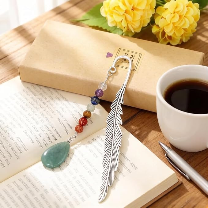 Metal Bookmark, Feather Book Marks with Pendants for Readers Book Lovers, Funny Gift Box Birthday Christmas Easter Gift for Adults Teen Boys Girls