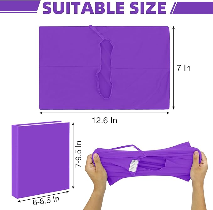 KICNIC Purple Fabric Book Cover for Hardcover, 1 Pack, 6x9 Inch, Up to 8.5”x9.5”, Adjustable School Book Sleeve Protector for Teens, Stretchable Decorative Cloth Book Sox for Book Covers
