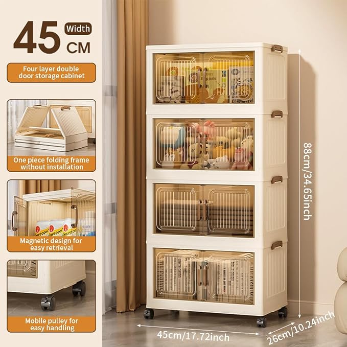 Thick Foldable Storage Bins with Wheels, Closet Organizers with Lid, Multi-Layer Stackable Organizer for Living Room, Bedroom, Kitchen, Office, Dorm