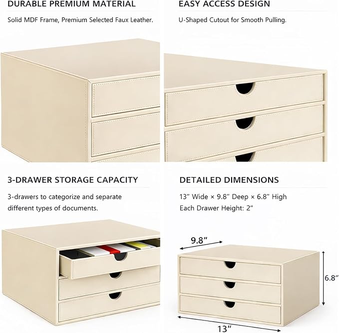 UnionBasic Document Organizer, 3-Drawer File Cabinet Document Storage Box, Office Desktop Filing Organizer, Seashell